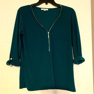 89th & Madison Teal Zip-Front Top